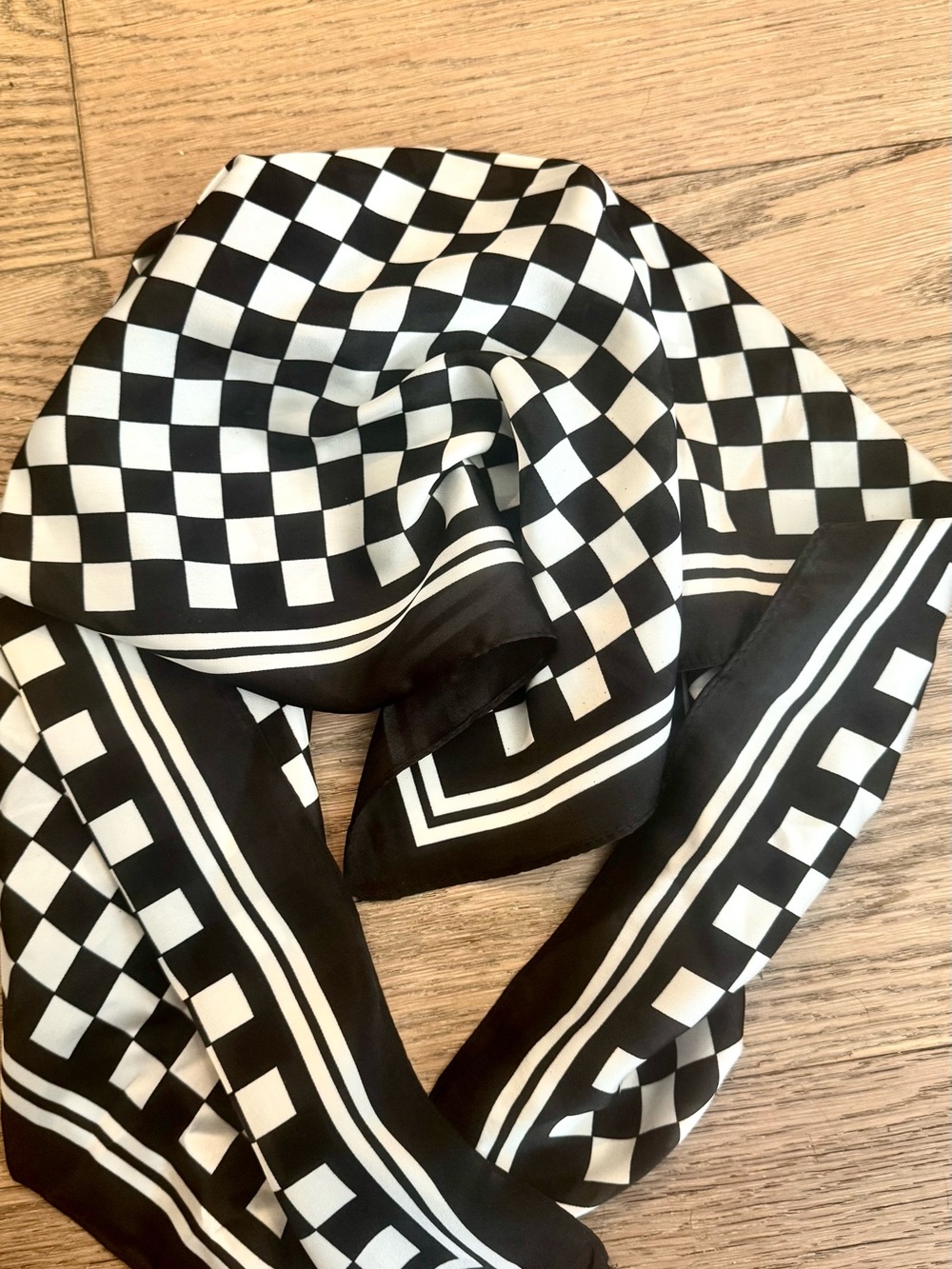 Black and White Checkerboard Silky Scarf - Picture 8 of 8